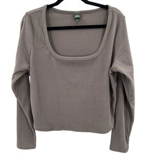 Wild Fable | 2XL Taupe Ribbed Long Sleeve Crop Top | Soft Stretch Neutral